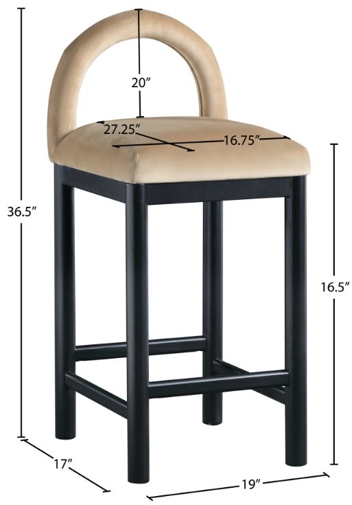 Meridian Furniture Conrad Beige Velvet Upholstered Counter Stool-2