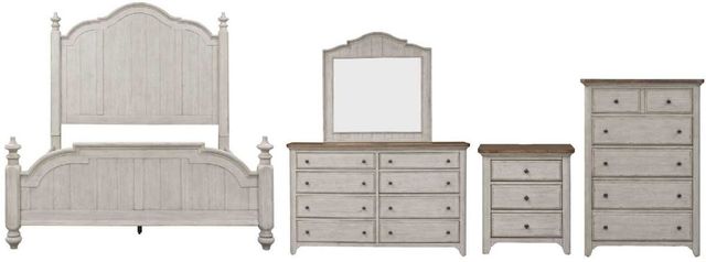 Liberty Furniture Farmhouse Reimagined 5-Piece Antique White/Chestnut King Poster Bed Set-0