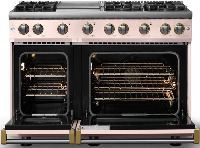 Viking® 5 Series 48" Blush Pro Style Gas (NG) Range with Brushed Brass Trim-1