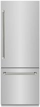 ZLINE Autograph Edition 30" 16.1 Cu. Ft. Stainless Steel Built In Bottom Freezer Refrigerator with Water Dispenser, Ice Maker, Graphite Gray Interior and Polished Nickel Helix Handles-0