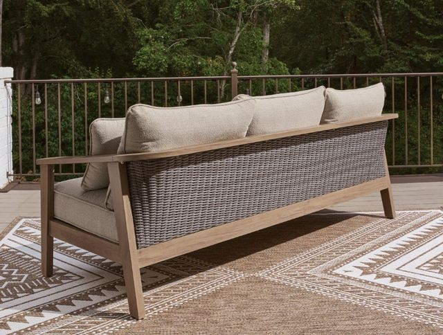 Signature Design by Ashley® Francis Beach Gray/Natural Aluminum/Fabric/Wicker Outdoor Sofa-4