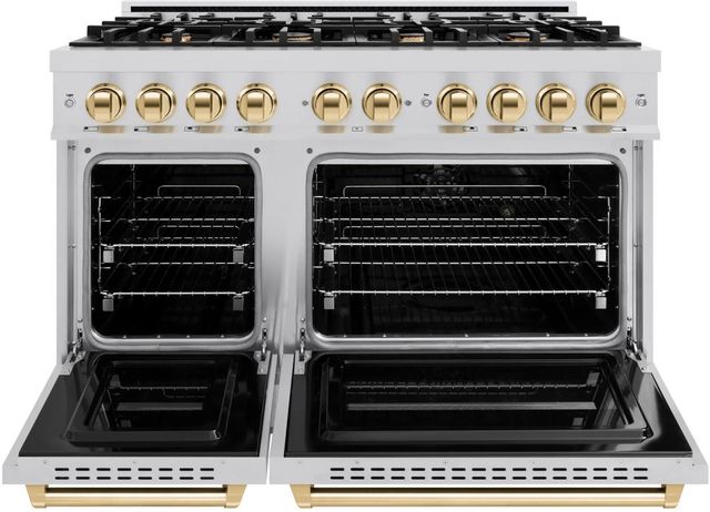 ZLINE Classic Autograph Edition 48" Stainless Steel Pro Style Dual Fuel Range with Polished Gold Accents-1