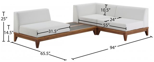 Meridian Furniture Rio 3-Piece Brown/Off-White Acacia/Fabric Outdoor Patio Modular Sectional-2