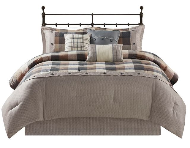 Olliix by Madison Park Ridge 7 Piece Neutral California King Herringbone Comforter Set-0