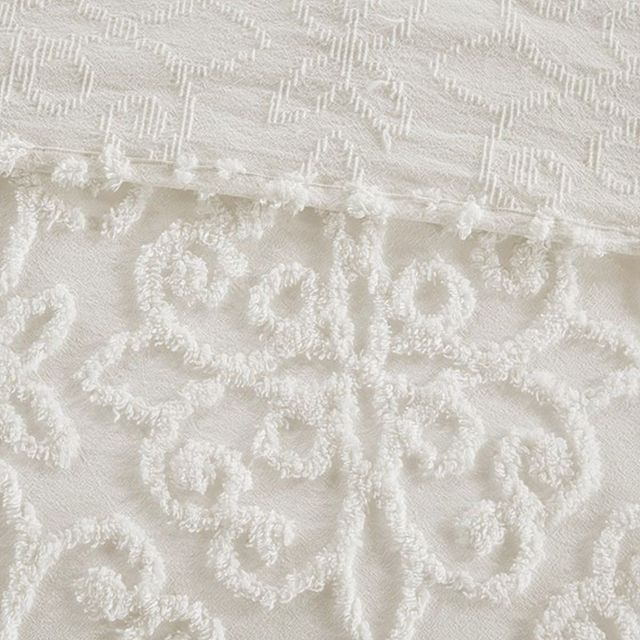 Olliix by Madison Park White Full/Queen Sabrina 3 Piece Tufted Cotton Chenille Bedspread Set-3