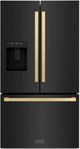 ZLINE Autograph Edition 36 in. 28.89 Cu. Ft. Fingerprint Resistant Black Stainless Steel French Door Refrigerator with Champagne Bronze Modern Handles-0