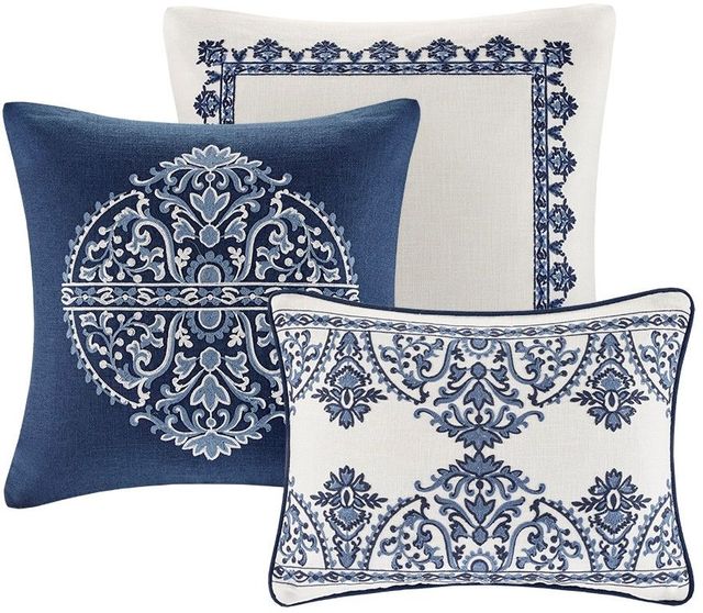 Olliix by Madison Park Signature Indigo Sky Off White/Blue Queen Faux Linen Oversized Comforter Set-3