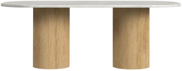 Elements International Sylvie White Faux Marble Top Dining Table with Natural Base-2