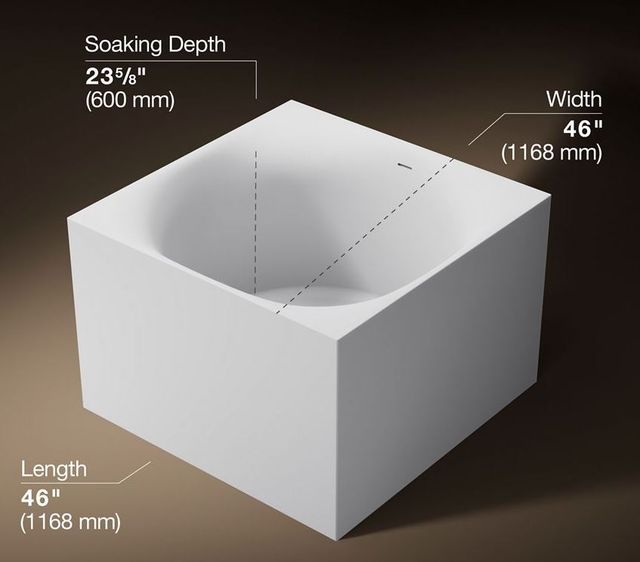 KOHLER® Stillness® Honed White Soak 46" x 46" Freestanding Bath-3