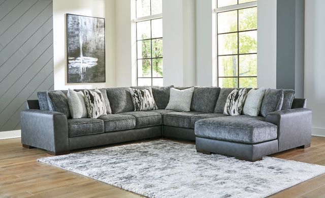 Signature Design by Ashley® Larkstone 4-Piece Pewter Right-Arm Facing Sofa Sectional and Chaise-2