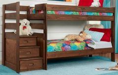 American Wholesale Furniture Chestnut Twin Over Twin Stairstep Bunk Bed with Two Mattress and Two Bunkie Boards