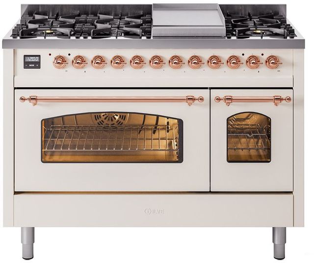 Ilve® Nostalgie II Series 48" Antique White Pro Style Dual Fuel Range-0