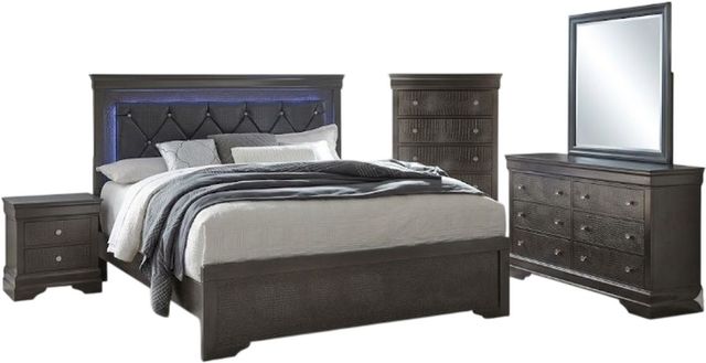 Global Furniture USA Pompei 5-Piece Gray Queen Upholstered Panel Bedroom Set-1