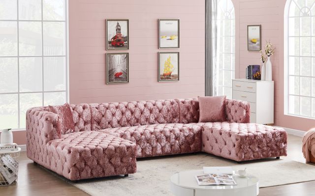 Meridian Furniture Coco 3-Piece Pink Velvet Sectional-1