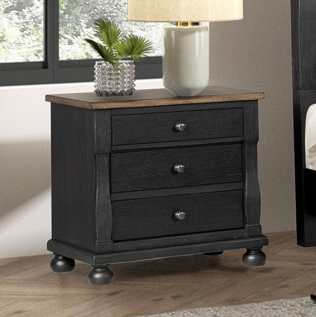 Furniture of America® Neue Mills Farmhouse Black/Rustic Oak 3-Drawer Nightstand-1