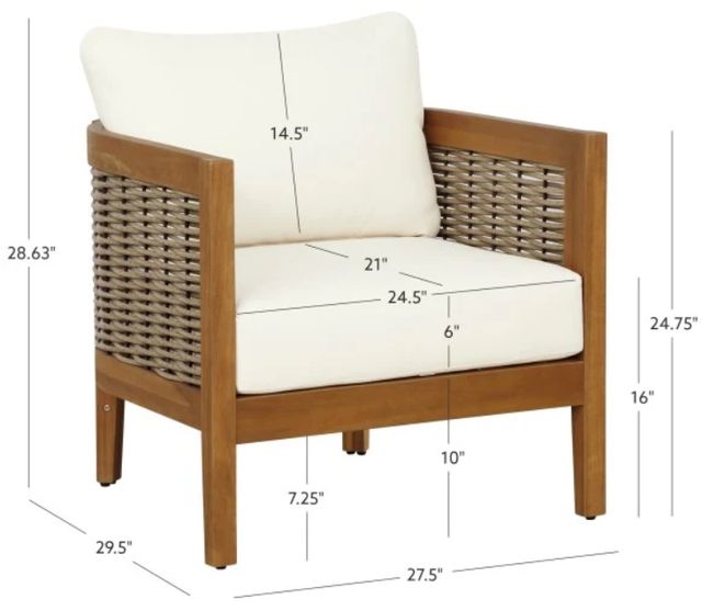 Linon St. Lucia Beige/Brown Acacia/Fabric Outdoor Club Chair-2