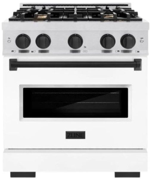 ZLINE Classic Autograph Edition 30" Satin Stainless Steel Pro Style Gas with White Matte Door and Matte Black Accents-0