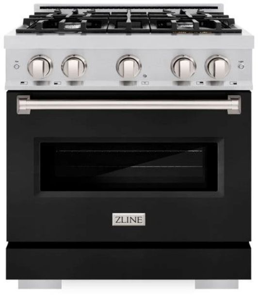 ZLINE Classic Series 30" Stainless Steel Pro Style Dual Fuel Range with Black Matte Door-0