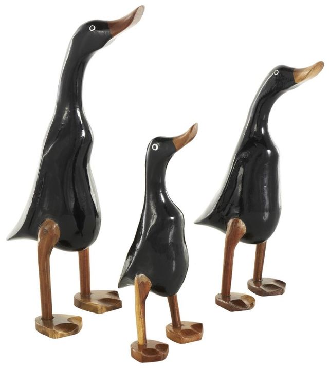Deco Marche 3-Piece Black Duck Decorative Sculpture with Brown Accents-0