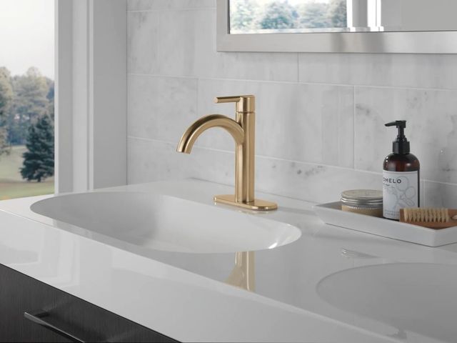 Delta Nicoli® Champagne Bronze Single Handle Bathroom Faucet with Drain-2
