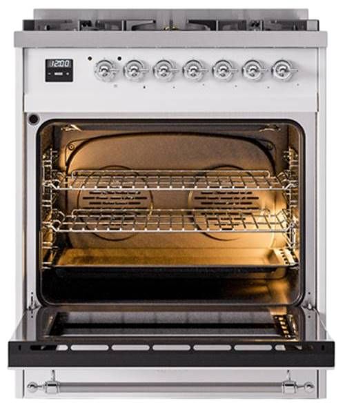 Ilve® Nostalgie II Noblesse 30" White Pro Style Dual Fuel Range with Chrome Trim-2