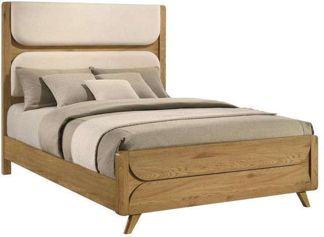 Coaster® Bennett Cream/Light Oak California King Upholstered Panel Bed-3