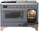 Ilve® Majestic III 48" Blue Gray Pro Style Dual Fuel Liquid Propane Range with 5 Black Brass Burners and Copper Trim-3