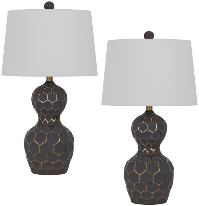 Cal® Lighting & Accessories Tuscaloosa 2-Piece Gold/Matte Black Table Lamp Set-0