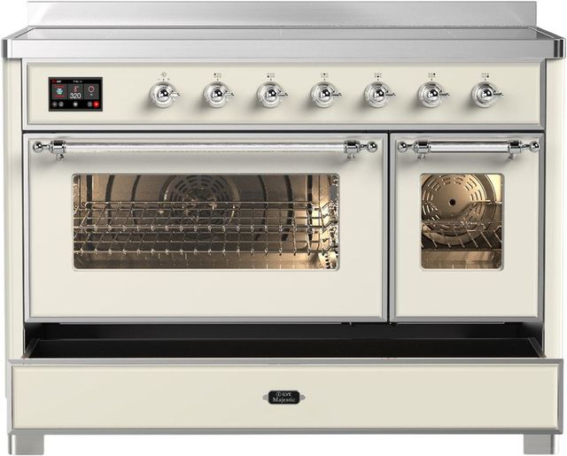 Ilve® Majestic III 48" Antique White Pro Style Induction Range with 6 Elements and Chrome Trim-2