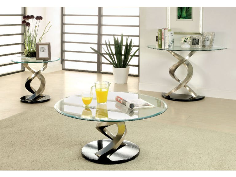 Furniture of America Roxo Tempered Glass End Table with Satin Plated Base