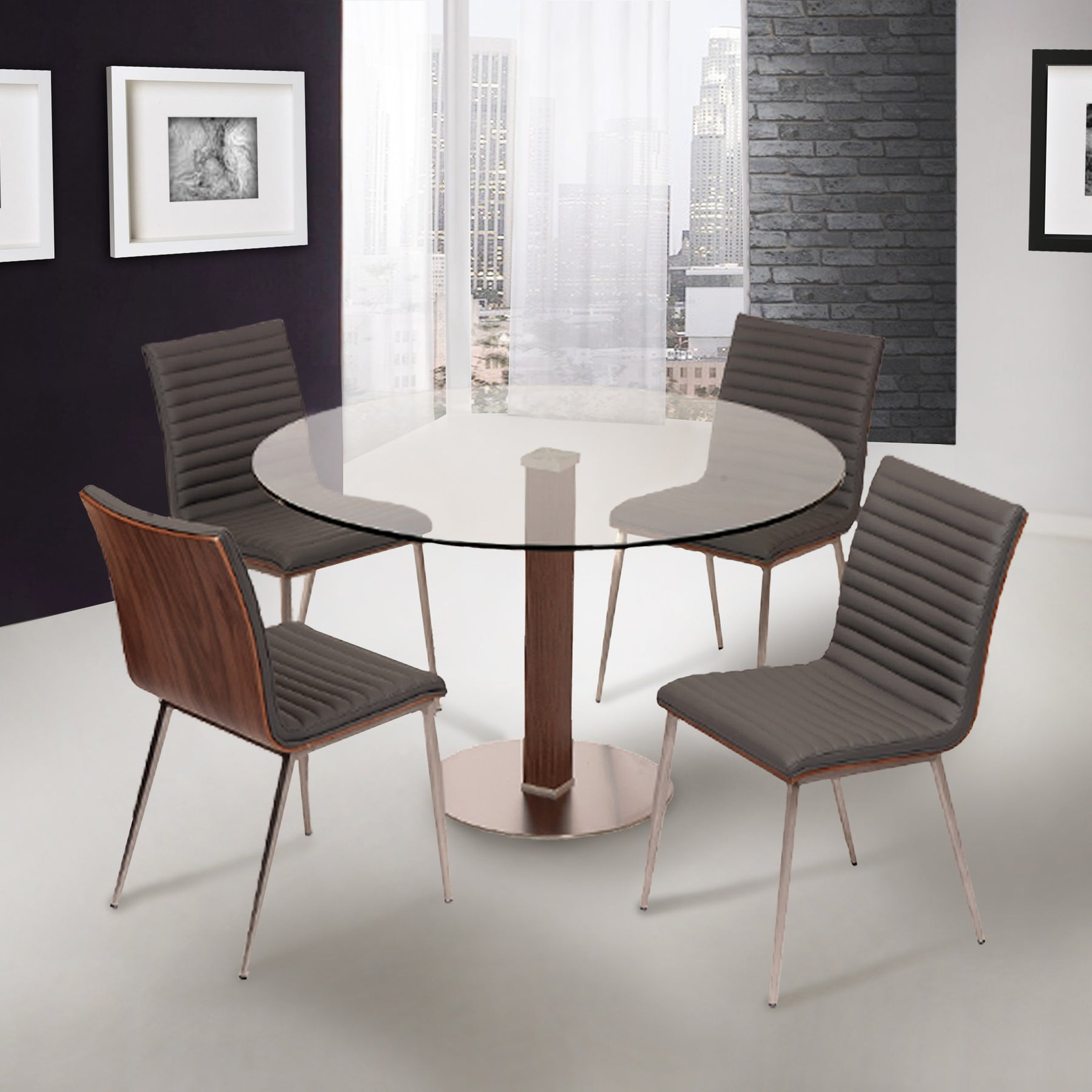 Armen Living Cafe Dining Chair in Faux Leather with Back - Thumbnail 3