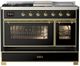 Ilve® Majestic III 48" Glossy Black Pro Style Dual Fuel Natural Gas Range with 5 Black Brass Burners and Brass Trim-1