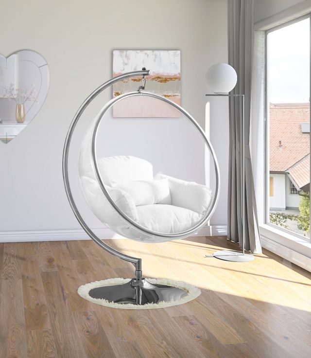 Meridian Furniture Luna White/Chrome Durable Fabric Acrylic Swing Chair-3