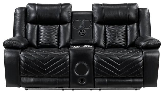Homelegance® Huron Black Double Power Reclining Loveseat with Center Console-2