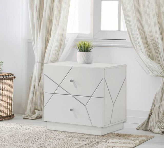 ACME Furniture Esther White/Silver High Gloss Nightstand-1