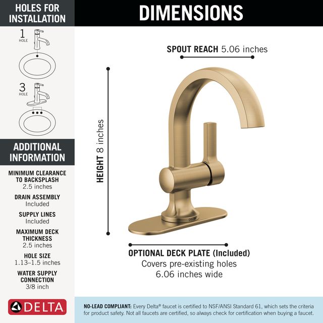 Delta Albion™ Champagne Bronze Single Handle Bathroom Faucet-1