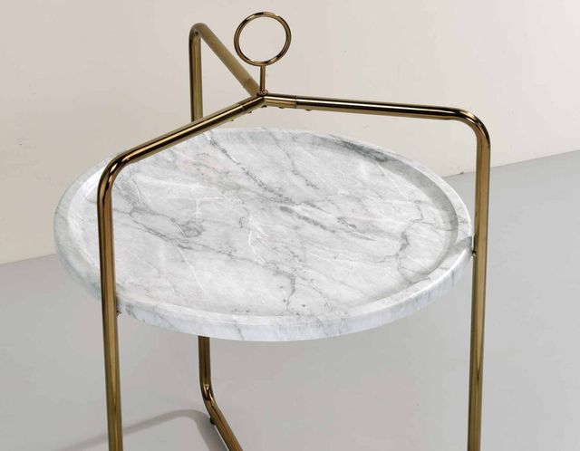 Steve Silver Co. Miro White Faux Marble Top Side Table with Champagne Bronze Base-2