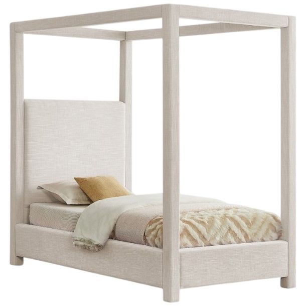 Meridian Furniture Emerson Cream Twin Upholstered Canopy Bed-0