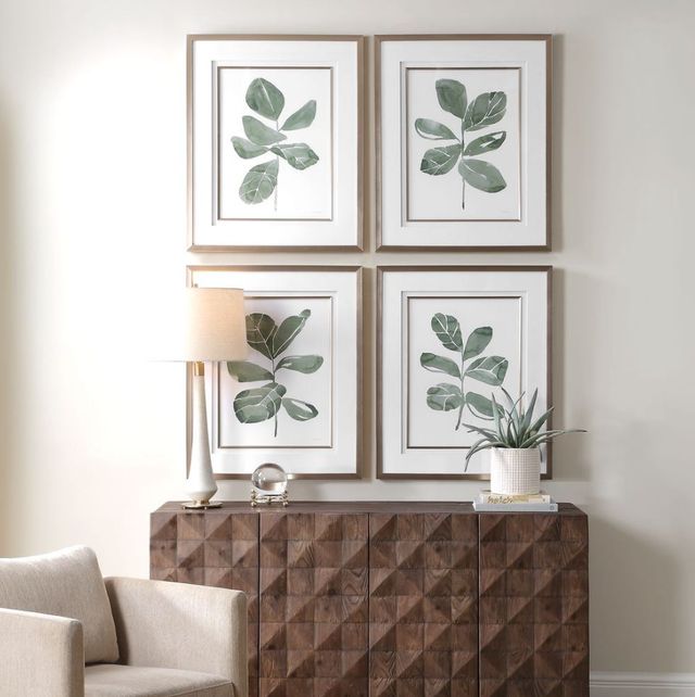 Uttermost® Fiddle Head 4-Piece Leaf Framed Print Art Set-1
