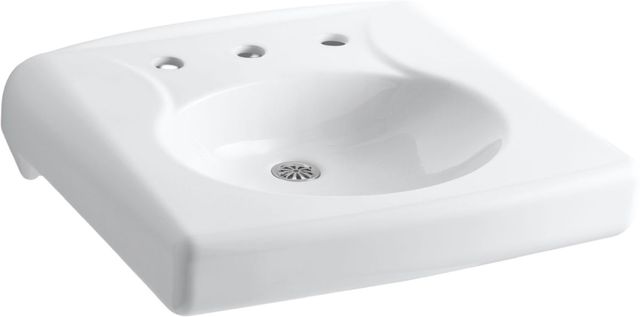 KOHLER® Brenham™ White Wall-Mount or Concealed Carrier Arm Mount Commercial Bathroom Sink with Widespread Faucet Holes and No Overflow-0