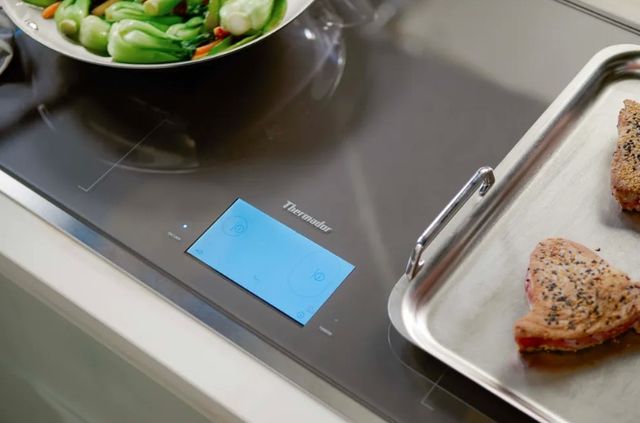Close view of an induction cooktop from Thermador