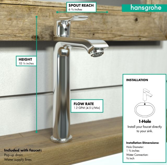Hansgrohe Metris Chrome Single-Hole Faucet 200 with Pop-Up Drain, 1.2 GPM-2
