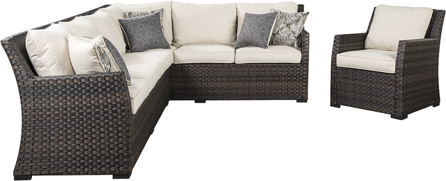 Signature Design by Ashley® Easy Isle 3-Piece Dark Brown Sectional with Cushions-1