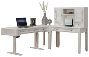 Parker House® Boca 4-Piece Cottage White Power Lift L-Shaped Office Desk with Hutch Set