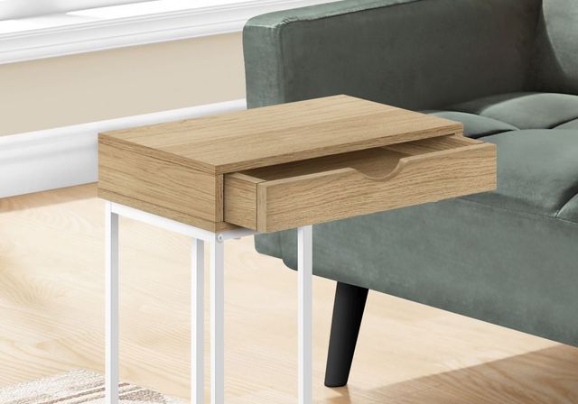 Monarch Specialties Inc. Natural 25"H Drawer C Table with White Metal Base -2