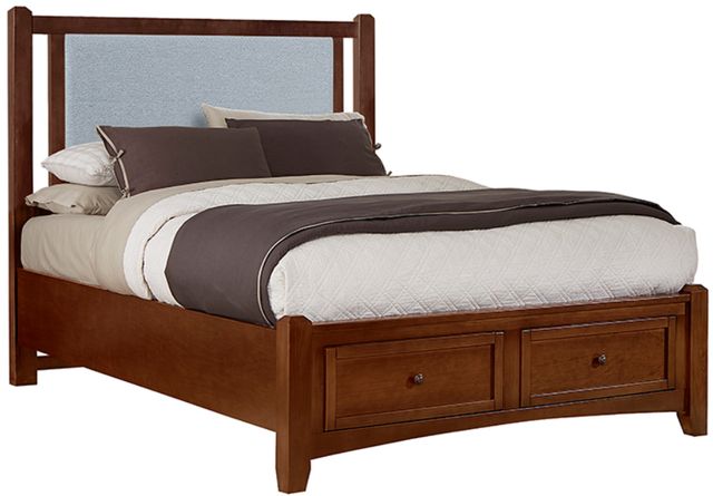 Vaughan-Bassett Bonanza Blue/Cherry Queen Upholstered Panel Storage Bed-0
