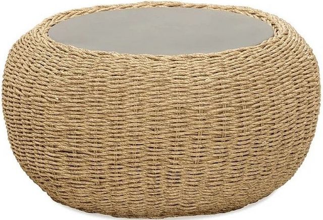 LH Home Siesta Natural Wicker Round Outdoor Side Table with Faux Cement Top-0