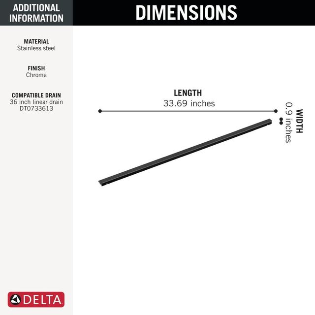 Delta Matte Black 36" Linear Shower Drain Wall Edge-3