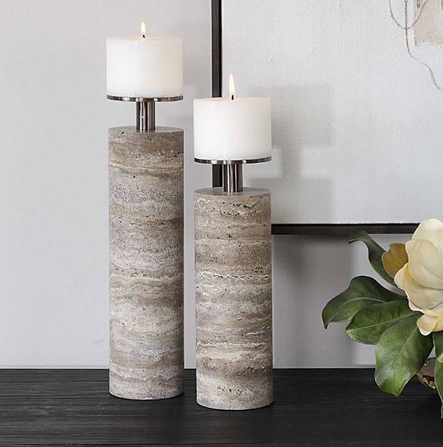 Uttermost® Shadowstone 2-Piece Gray Candleholder Set-1