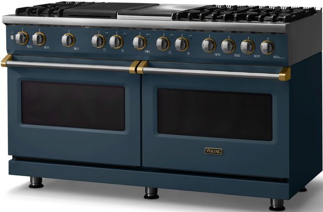 Viking® 5 Series 60" Squall Pro Style Dual Fuel (NG) Range with Brushed Brass Trim-2